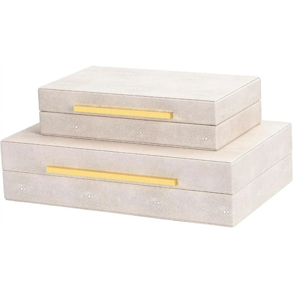 Ivory Shagreen box Faux Leather Set of 2 Decorative Boxes,Large Stacking Storage Decorative Boxes with Lids for Modern Home Decor Jewelry Box Organizer