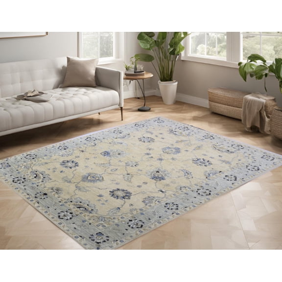 Ivory Silver Premium Handwoven Pure Wool Chobrang Rug, 5ft 11in x 8ft 11in