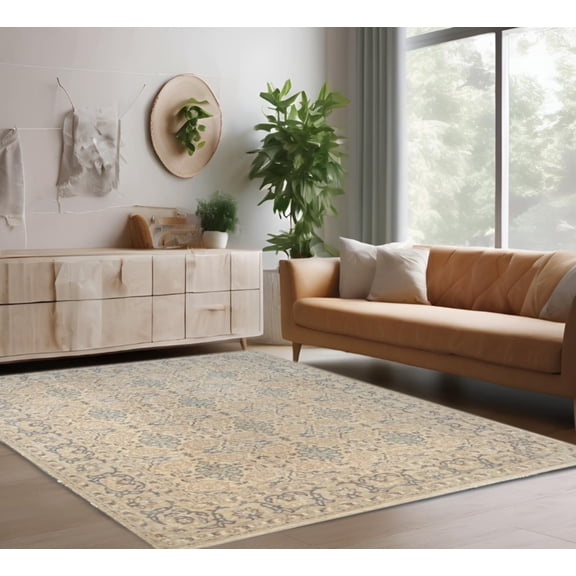 Ivory Silver Premium Handwoven Pure Wool Chobrang Rug, 8ft 1in x 9ft 9in