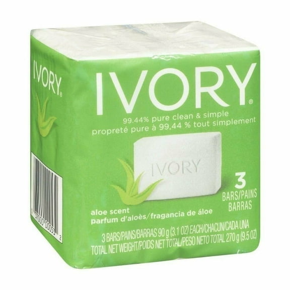 Ivory Simply Pure Effective Clean Skin Bath Bar, Aloe Scent, 3Ct, 6-Pack