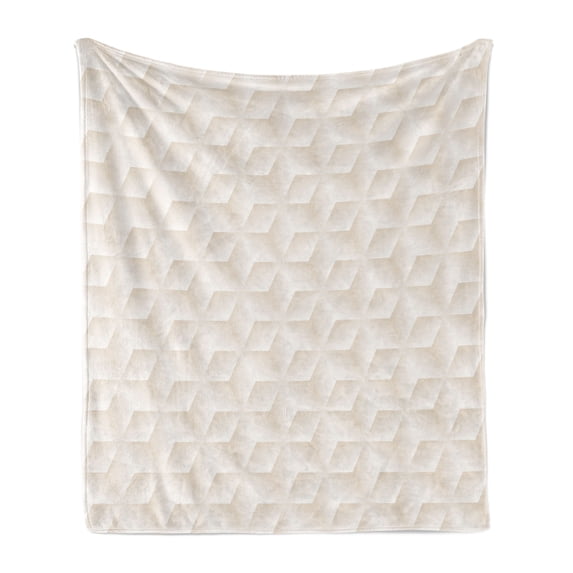 Ivory Soft Flannel Fleece Throw Blanket, Geometric Continuous Diagonal Diamond Shaped Abstract Monochrome Digital Style Pattern, Cozy Plush for Indoor and Outdoor Use, 60" x 80", Cream, by Ambesonne