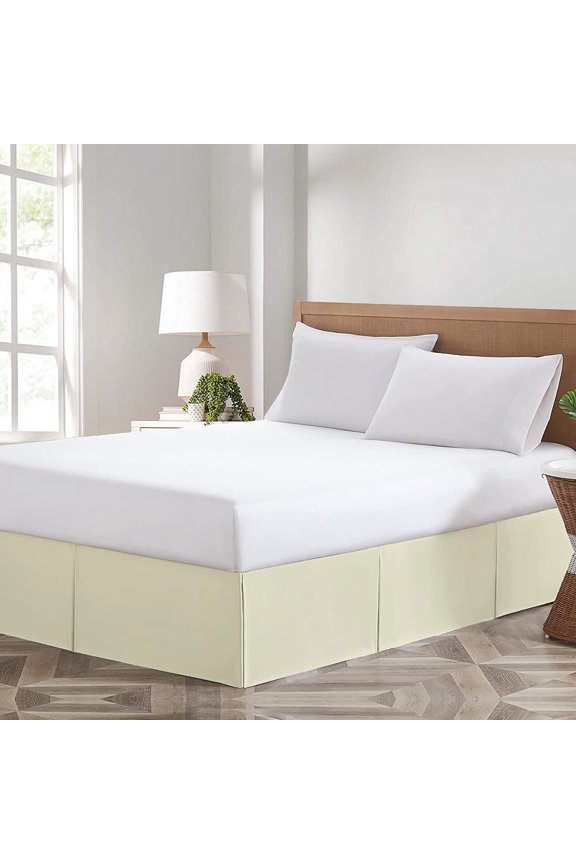 Ivory Solid Pleated Bed Skirt King Size -11 Inch Drop Split Corner Pleated Bedskirts -Microfiber Box Pleated Bedskirts - Never Lift Your Mattress - Hotel Quality Magic Bed Skirt
