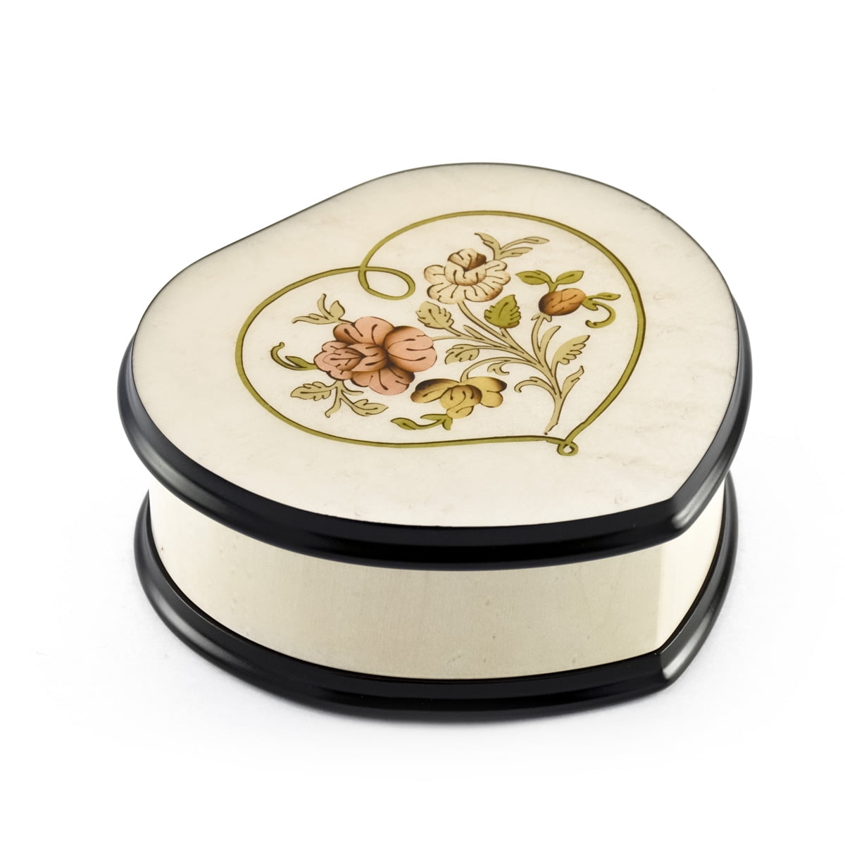 Ivory Stain Heart Shaped 22 Note Music Box with Floral Centered in ...