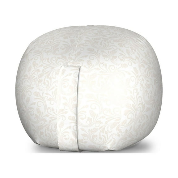 Ivory Storage Toy Bag Chair, Medieval Victorian Petals Baroque Soft Toned Blooms Swirls Flourish Spring Pattern, Stuffed Animal Organizer Washable Bag, Large Size, Beige White, by Ambesonne