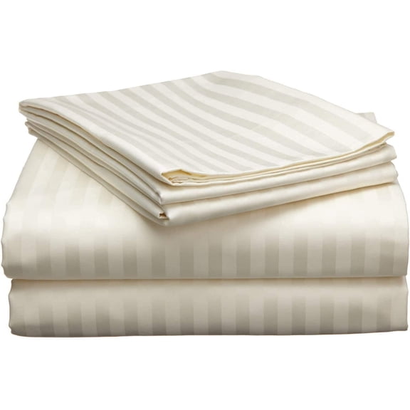 Ivory Striped Sleeper Sofa Queen Bed-Sheet Set -100% Egyptian Cotton Sheets,Woven, Woven 600 TC Stripe 4 Piece 6''(Inch) Drop Length Hotel Quality, OekoTex Certified