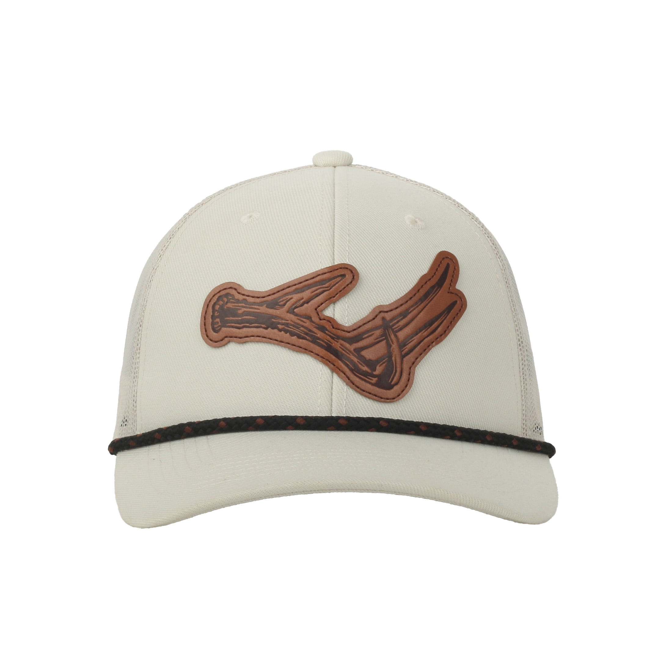 Ivory Structured 6-Panel Cap with Antler Faux Leather Patch