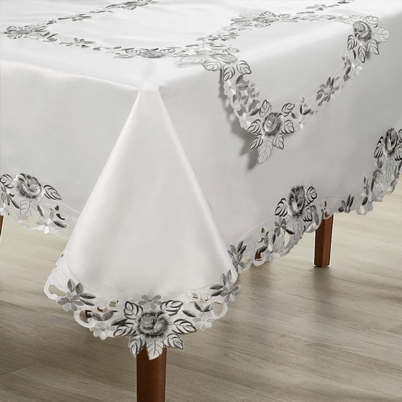 Ivory Table Cloth - Rectangle Lace Linen Tablecloth Intricate Cutouts Embroidery - Perfect for Kitchen Dining Room Table Home Decor Wedding Receptions - 60 x 120 inches - The Alois Collection