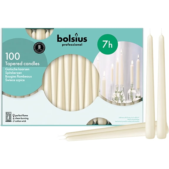 Ivory Taper Candles 100 Count Bulk Pack - 10 Inch Dinner Candle Set - 7+ Burn Hours - Premium European Quality - Smooth Flame - 100% Cotton Wick - Smokeless & Dripless Household Candlesticks