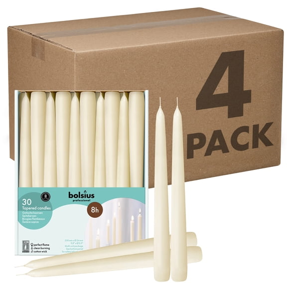 Ivory Taper Candles Bulk Pack of 120 Unscented Dripless Candlesticks, Premium European Quality 8 Hour Burn Time, for Weddings PartiesHome Decor, Ivory
