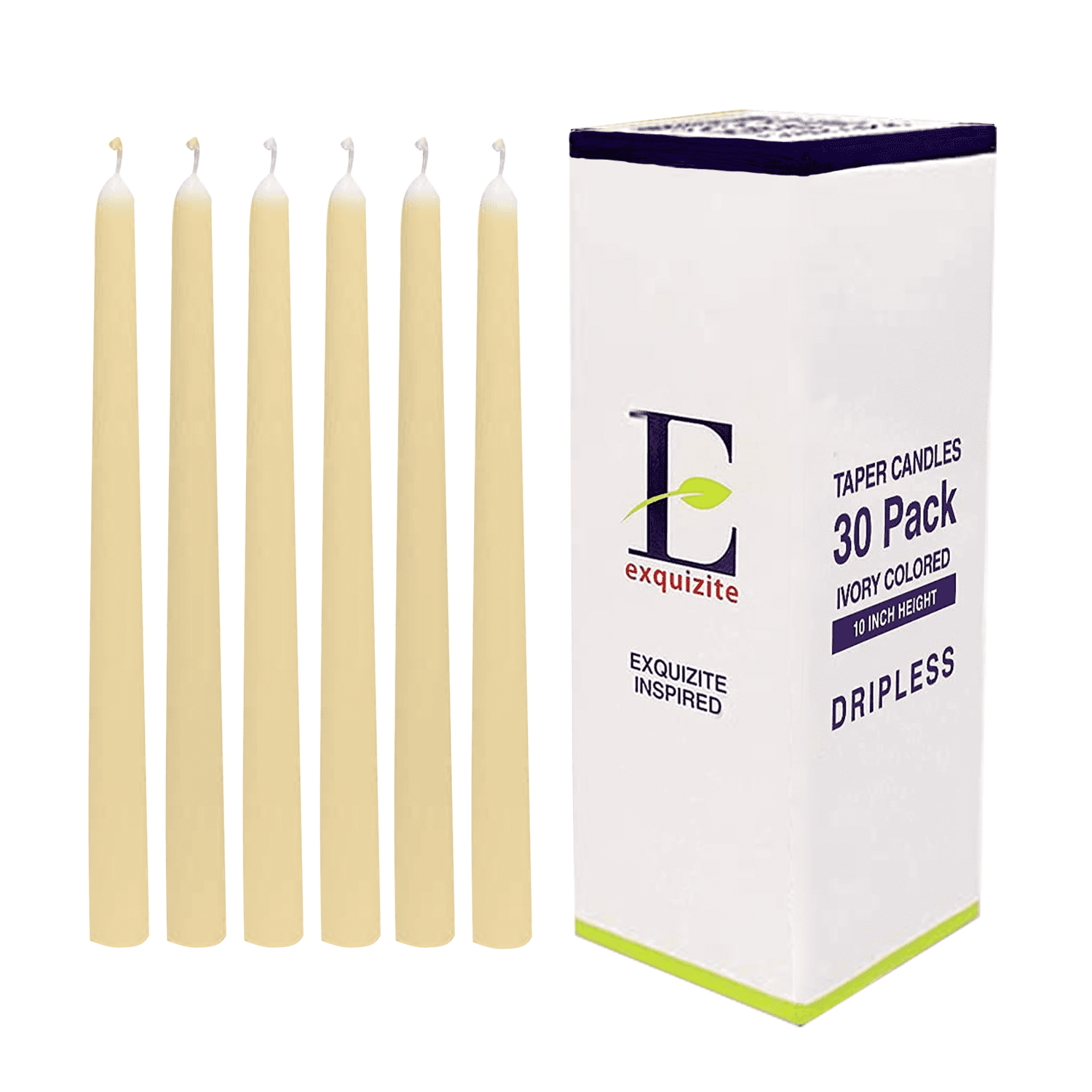 Ivory Taper Candles Pack of 30 Candles 10 inch Tall, 3/4 inch Thick