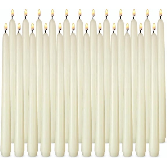 Ivory Taper Candles, Set of 24 Unscented and Smokeless 10 Inch Taper Candles Long Burning, Paraffin Wax with Cotton Wicks for Burning Approxinately 7-8 Hours Time