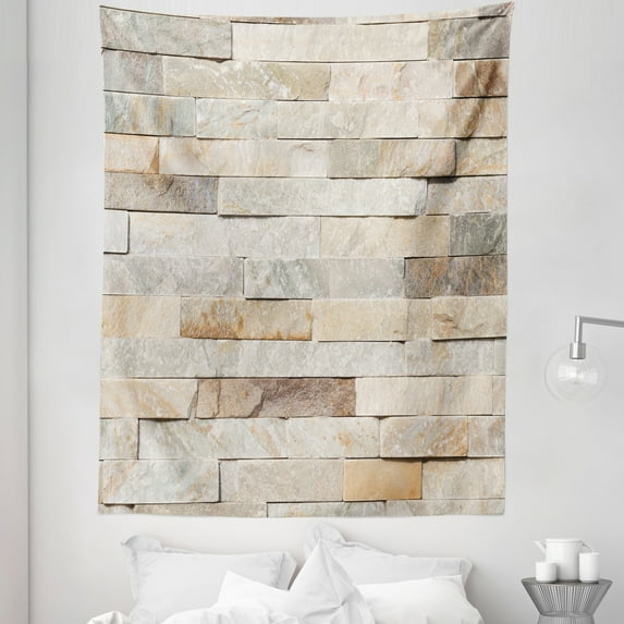 Ivory Tapestry, Urban Brick Wall Background Modern and City Life Surface Print, Fabric Wall Hanging Decor for Bedroom Living Room Dorm, 5 Sizes, Cream Beige Tan, by Ambesonne