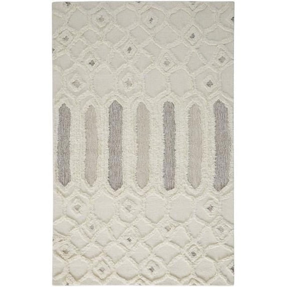 Ivory Taupe & Tan Wool Geometric Hand Tufted Handmade Stain Resistant Rectangle Area Rug - 8 x 10 ft.