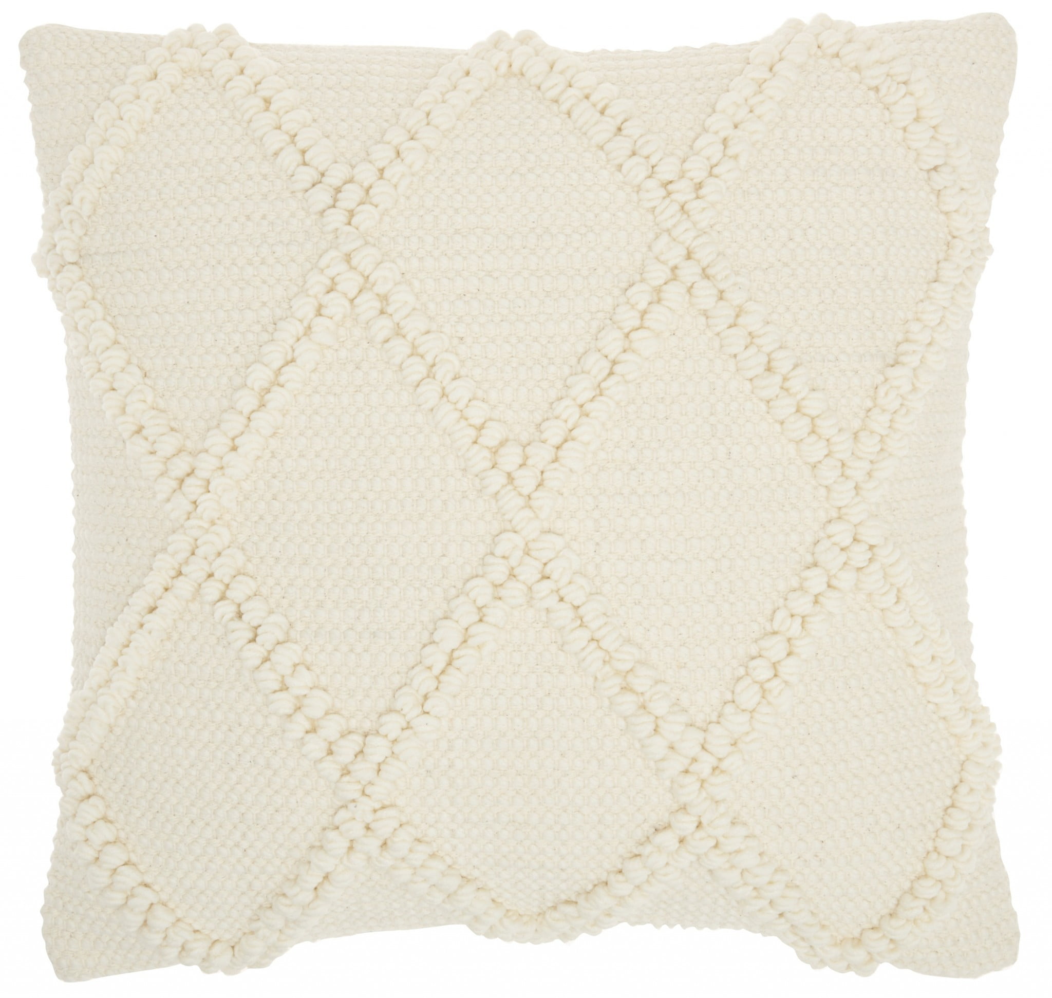 Ivory Textured Lattice Cotton-Polyester Square Throw Pillow