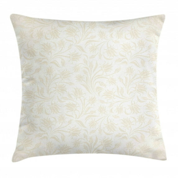 Ivory Throw Pillow Cushion Cover, Baroque Elegance Curved Leaves Floral Blooms Artistic Nature Beauty Kitsch Elegance Motif, Decorative Square Accent Pillow Case, 18 X 18 Inches, Cream, by Ambesonne