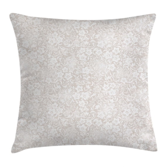 Ivory Throw Pillow Cushion Cover, Floral Pattern Spring Season Blossoms Branches Leaf Beauty Field Ornamental Design, Decorative Square Accent Pillow Case, 16 X 16 Inches, Beige White, by Ambesonne