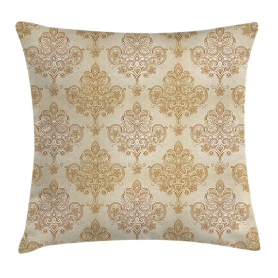 Ivory Throw Pillow Cushion Cover, Vintage Baroque Pattern with Curved Flower Lines Rococo Style Ornate Artwork, Decorative Square Accent Pillow Case, 16 X 16 Inches, Cream Light Brown, by Ambesonne