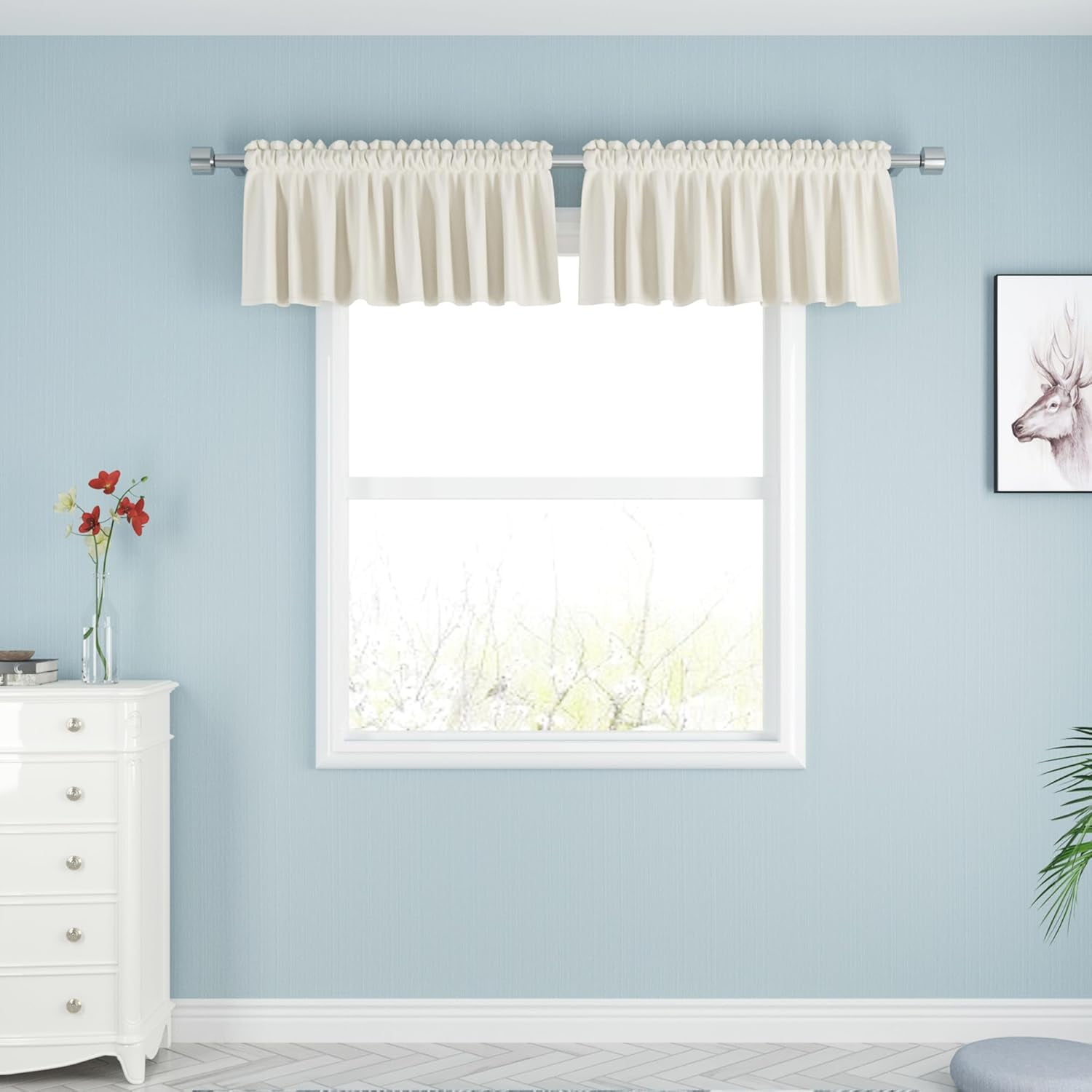 Ivory Tier Curtains 16 inch Long Kitchen Over Sink Linen Textured Half