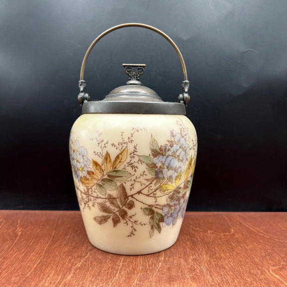 Ivory Tone Hand Painted Biscuit Jar, with Lid, Decorative Candy Bowl Container for Sugar, Coffee,Tee, Cookie