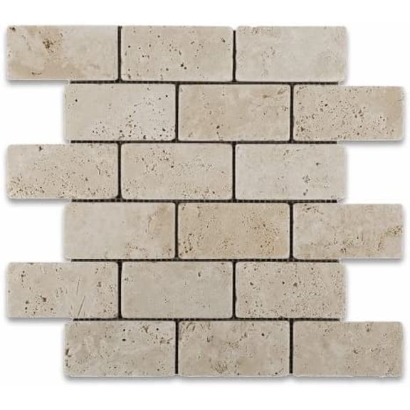 Ivory Travertine 2 X 4 Tumbled Brick Mosaic Tile - Box of 5 sq. ft.$$Tools & Hardware Other
