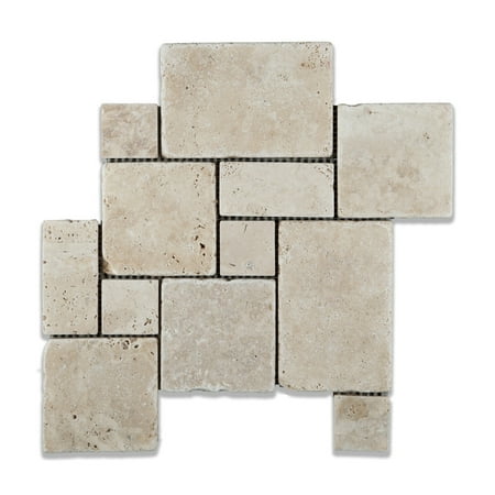 Ivory Travertine 4-Pieced OPUS Mini-Pattern Tumbled Mosaic Tile Sample