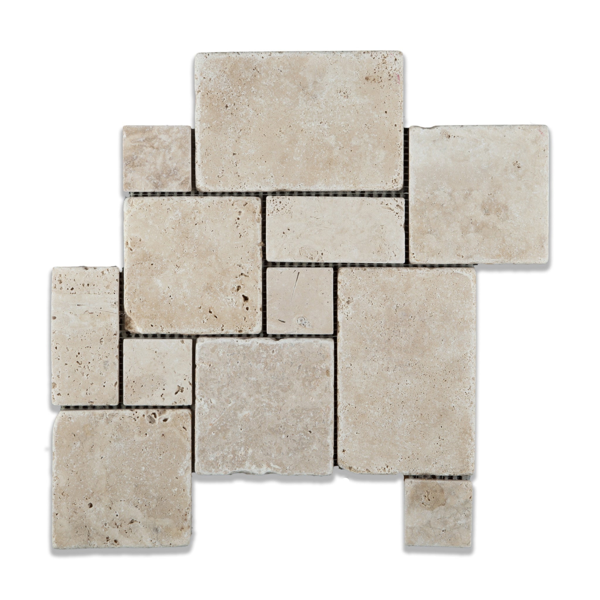 Ivory Travertine 4-Pieced OPUS Mini-Pattern Tumbled Mosaic Tile ...