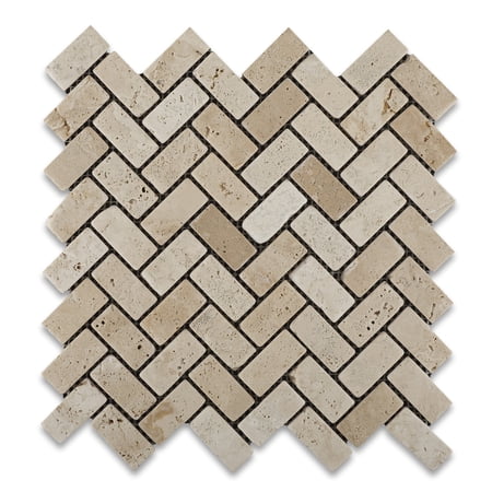 Ivory Travertine Tumbled 1 X 2 Herringbone Mosaic Tile
