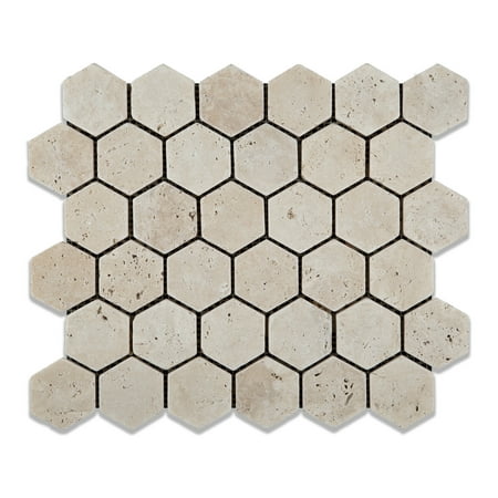 Ivory Travertine Tumbled 2'' Hexagon Mosaic Tile Sample