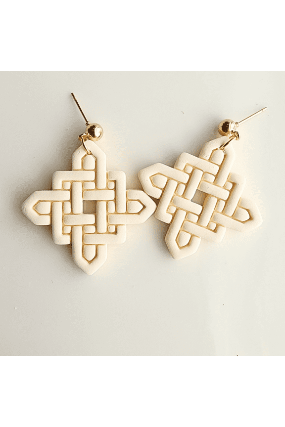 Ivory Trellis Kite Earrings, Handmade Polymer Clay Statement Drops, Lightweight and Hypoallergenic