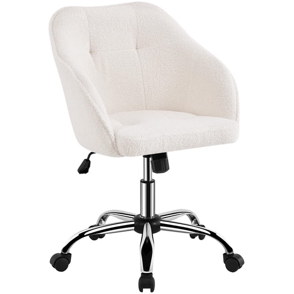 Ivory Tufted Upholstered Swivel Office Chair With Chrome Star Base And Rolling Casters