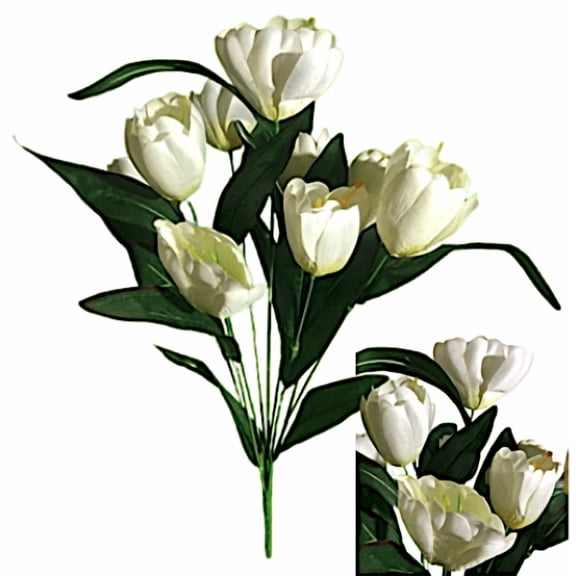 Ivory Tulips x9 Stem  Real Look 24 Inch Florist Quality 2.4" Jumbo Head  Bundle- Ivory
