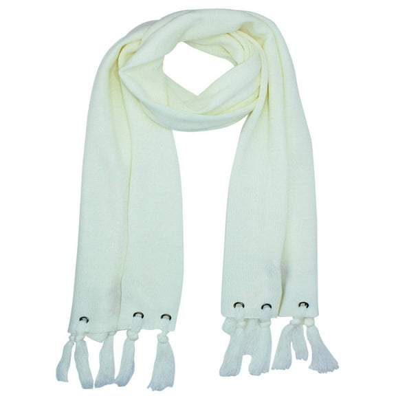 Ivory Unisex Winter Scarf With Grommets & Tassels