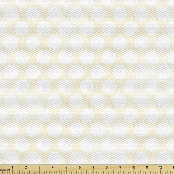 Ambesonne Ivory Fabric by the Yard Upholstery, Large Polka Dots Circles, 1 Yard, White Beige