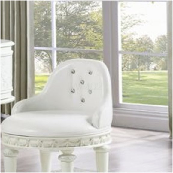 Ivory Vanity Chair with Swivel Base, Faux Leather Upholstery and Button Tufted Back