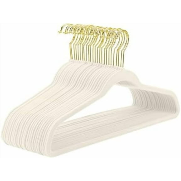 Ivory Velvet Hangers 50 Pack,Premium Gold Clothes Hangers Non-Slip Felt Hangers,Sturdy Ivory Heavy Duty Coat,Durable Suit for Space Saving, No Flocked Hanger Marks