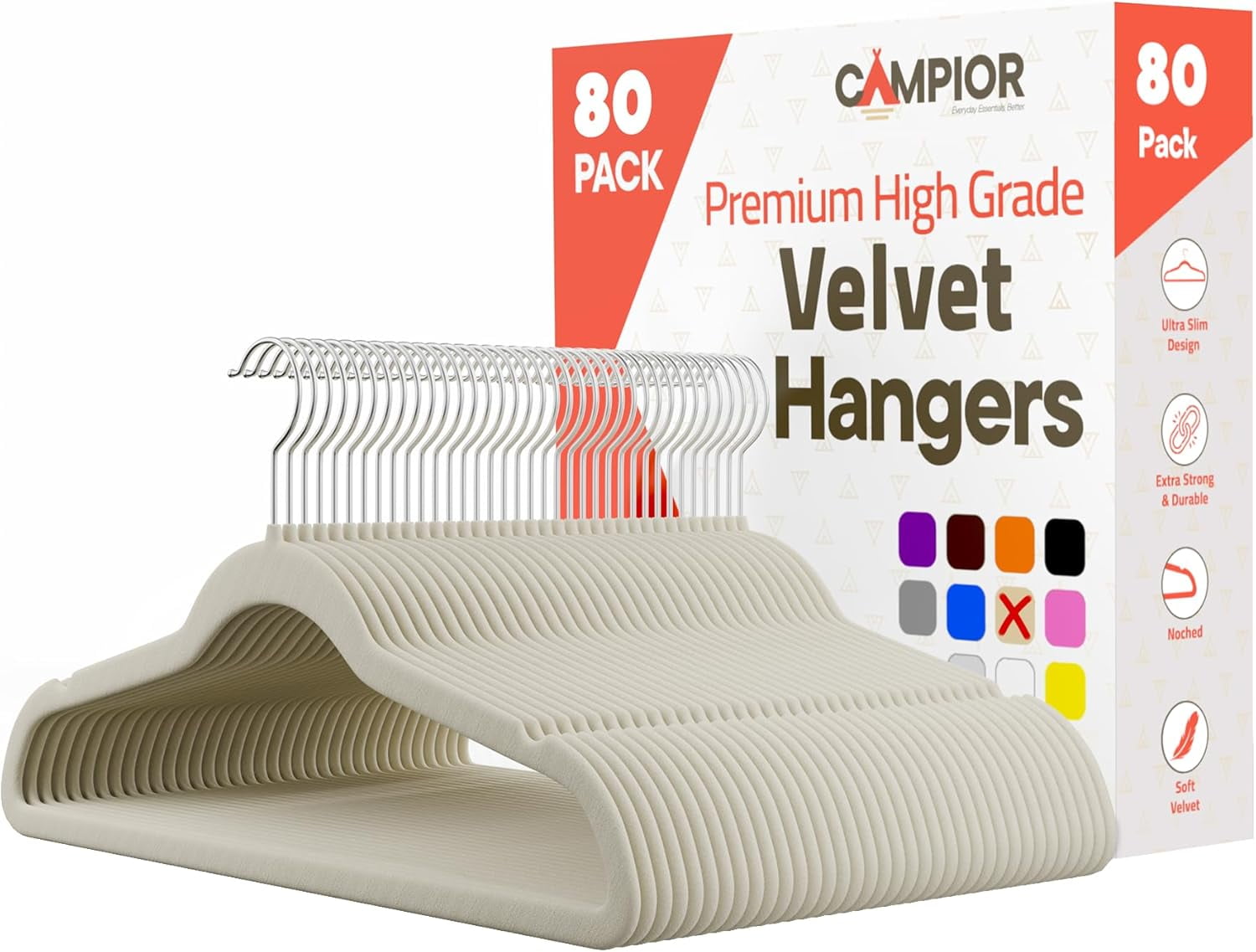 Ivory Velvet Hangers 80 Pack – Heavy-Duty 11 lbs Capacity, 360° Swivel Hook, Non-Slip & Space-Saving Design – Smooth Velvet Finish for Crease-Free Clothes & Effortless Closet Organization