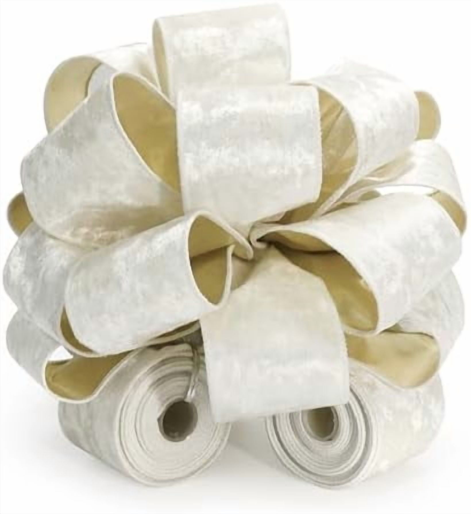 Ivory Velvet Metallic Backing Christmas Tree Topper Bow 11