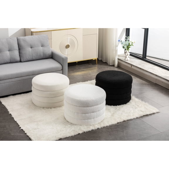 24.41" Wide Round Velvet Storage Bench | Bedroom, Stores Electronics