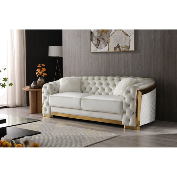 Ivory Velvet Sofa - Contrasting Pillows - Movie Night - Spacious and Cozy Seating