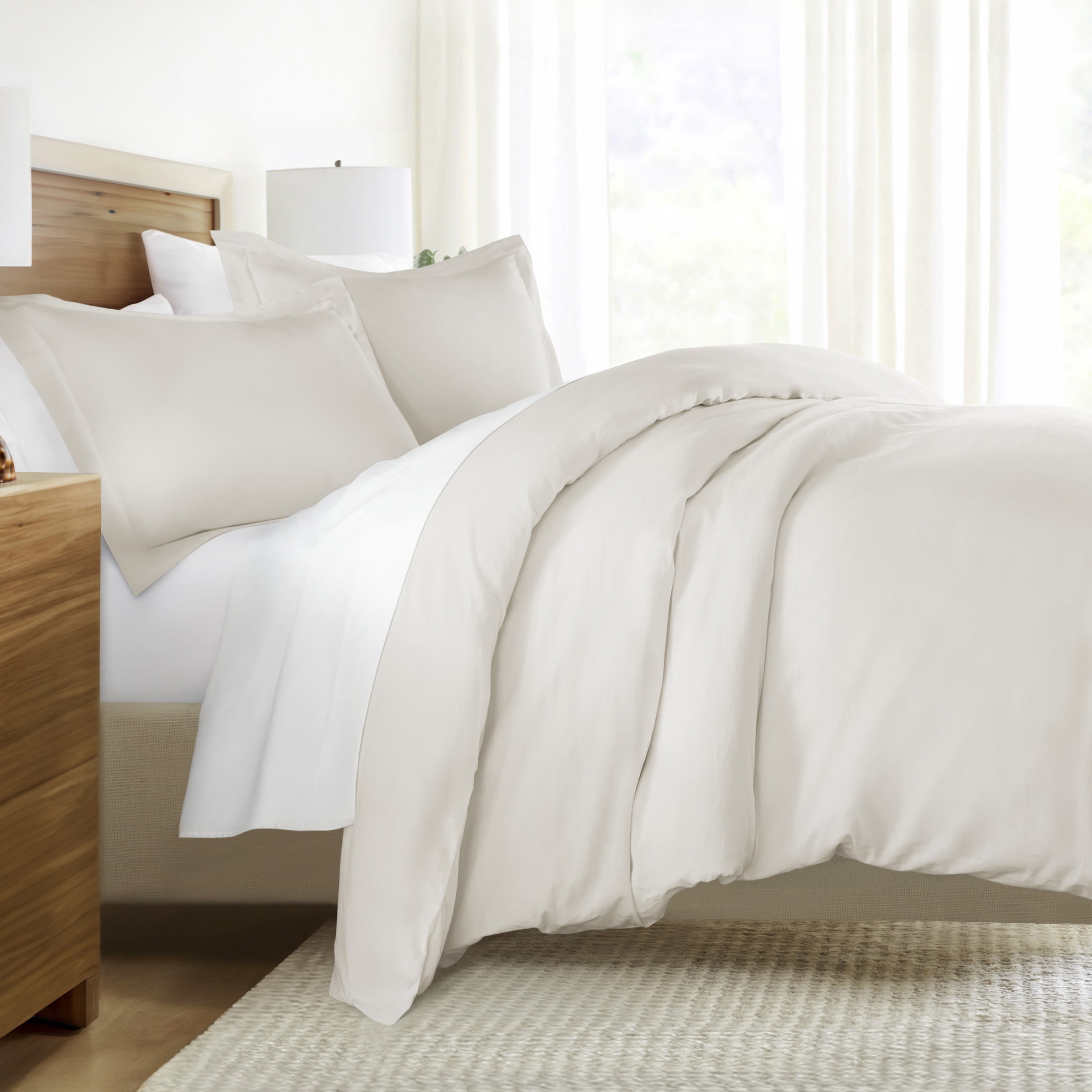 Ivory Vintage Washed 3 Piece Cotton Duvet Cover Set, Full/Queen, by Noble Linens