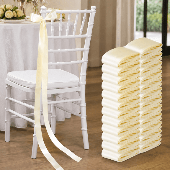 Ivory White 24 Pcs Wedding Bows Aisle Decorations Satin Bows for Chairs Decor Pew Decorations Elegant Ceremony Ribbons for Wedding Background Church Bridal Shower Marriage Ceremony