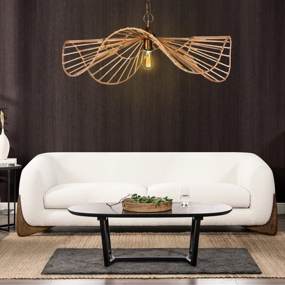 Ivory White Boucle Sofa with Nubby Tweed Texture | Sinuous Spring Seat for Durability | Natural Oak Legs with Wood Textures