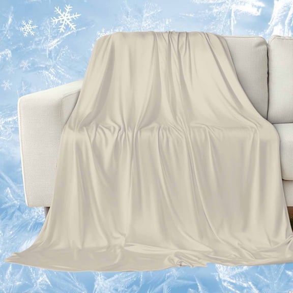 Ivory White Cooling Blanket for Hot Sleepers, Soft Breathable Cool Summer Blanket for Night Sweats, Modern Pure Ivory White Lightweight Ice Silk Bed Throw Blankets All Season 60"x80"