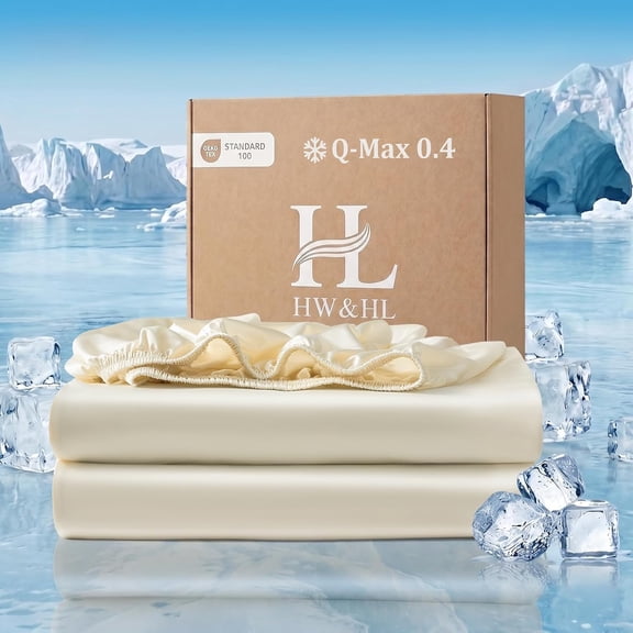 Ivory White Cooling Fitted Sheet Cal King Only 16" Deep Pocket | Q-Max 0.4 Ice Silk, 1 Piece Cooling Fitted Sheet For Hot Sleepers, For Couples & Adults, 360 Elastic No Slip Bottom Sheet