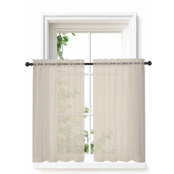 Ivory White Curtains 45 Inch Length, Sheer Curtains for Bedroom Living Room Window Modern Pure Ivory White Rod Pocket Voile Drapes Kitchen Curtains Small Half Window 42"x45" 2 Panels