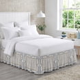 thumbnail image 1 of Ivory White Farmhouse Bed Skirt King Size 16 Inch Drop, Linen Texture Geometric Lines Floral Adjustable Elastic Dust Ruffles Bedskirt for King Bed Wrap Around Pleated Mattress Frame Cover, 1 of 9