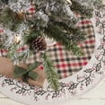 thumbnail image 1 of ivory white farmhouse christmas decor hollis cotton stenciled flax plaid 21" diameter tree skirt, 1 of 5