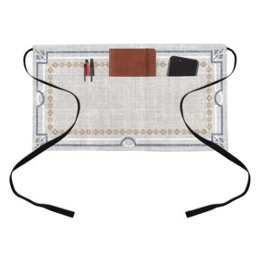 Ivory White Farmhouse Kitchen Restaurant Half Waist Apron, Linen Texture Geometric Lines Floral Server Short Apron with 3 Pockets Waterproof Oil Waist Aprons for Women Waitress Waiter