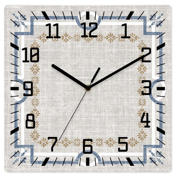 Ivory White Farmhouse Wall Clock Linen Texture Geometric Lines Floral 10 Inch Wooden Wall Clock Silent Non Ticking Wall Clocks Quartz Battery Operated Square Clock for Living Room Bedroom Home