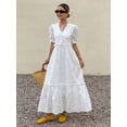 thumbnail image 1 of Ivory White Hollow Out Embroidery Tiered Puff Sleeve Maxi Dress, 1 of 17